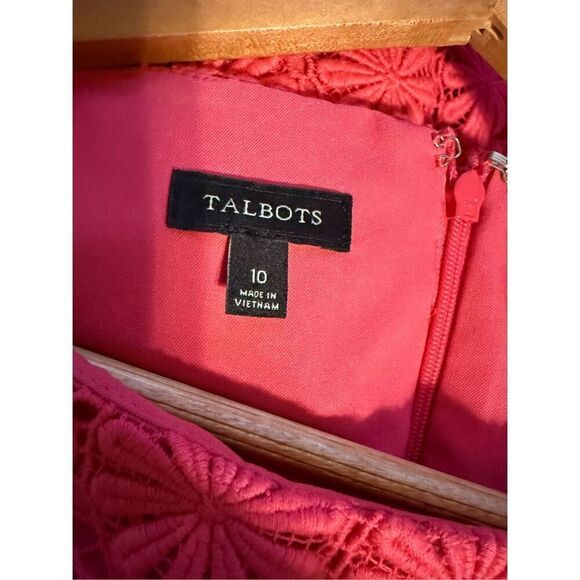 Talbots Size 10 Crochet Daisy Lace Knee Length Dress Pink Preppy Summer Floral - Picture 10 of 11
